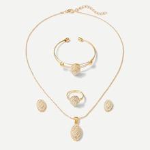 Romwe Rhinestone Necklace & Earrings & Bracelet & Ring Set