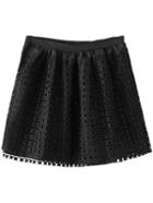 Romwe Black Zipper Grids Skirt With Lining