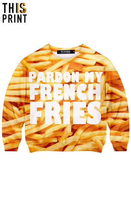 Romwe This Is Print French Fries Print Long-sleeved Sweatshirt