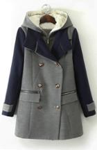 Romwe Double Breasted Color Block Woolen Grey Coat