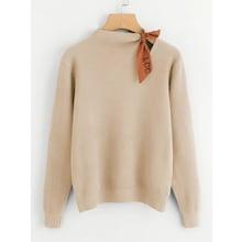 Romwe Plus Self Tie Neck Sweater