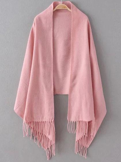 Romwe Women Fringe Pink Scarf