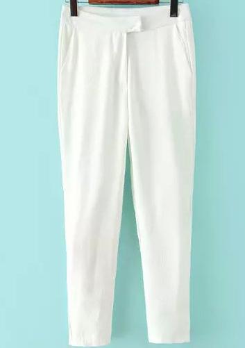 Romwe Edge Pockets Slim White Pant
