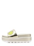 Romwe Golden Peep Toe Smiling Face Thick-soled Wedges