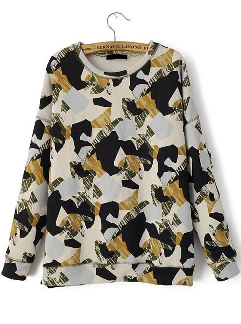 Romwe Camouflage Print Loose Sweatshirt