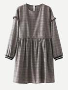 Romwe Striped Cuff Glen Plaid Dress