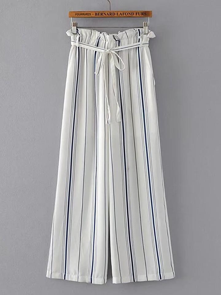 Romwe Tie Waist Wide Leg Pants