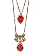 Romwe Red Gemstone Small Bell Double Chain Pendant