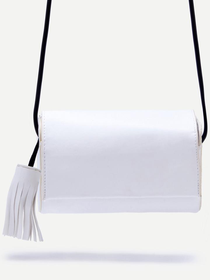 Romwe White Fringe Snap Button Closure Flap Bag