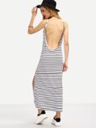 Romwe Striped Backless Split Cami Dress