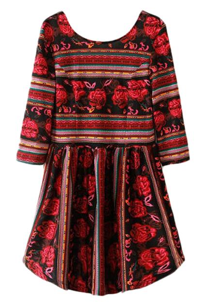 Romwe Floral Print Cropped Dress