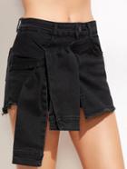 Romwe Black Fringe Knotted Denim Shorts