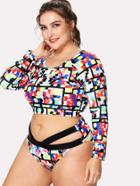Romwe Geometric Pattern Cutout Bikini Set