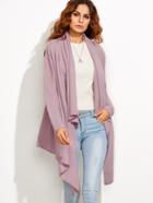 Romwe Purple Draped Collar Asymmetrical Sweater Cardigan