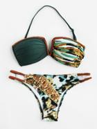 Romwe Graphic Print Braided Strap Bandeau Bikini Set