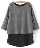 Romwe Houndstooth Print Contrast Hem Blouse