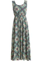 Romwe Sleeveless Vintage Print Maxi Dress