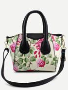 Romwe Beige Floral Print Handbag With Strap