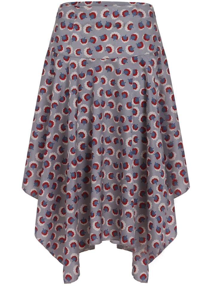 Romwe With Zipper Flower Print Asymmetrical Grey Skirt