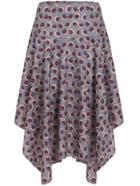 Romwe With Zipper Flower Print Asymmetrical Grey Skirt
