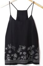 Romwe Spaghetti Strap Embroidered Chiffon Black Cami Top