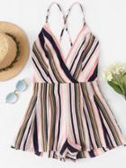 Romwe Striped Backless Romper