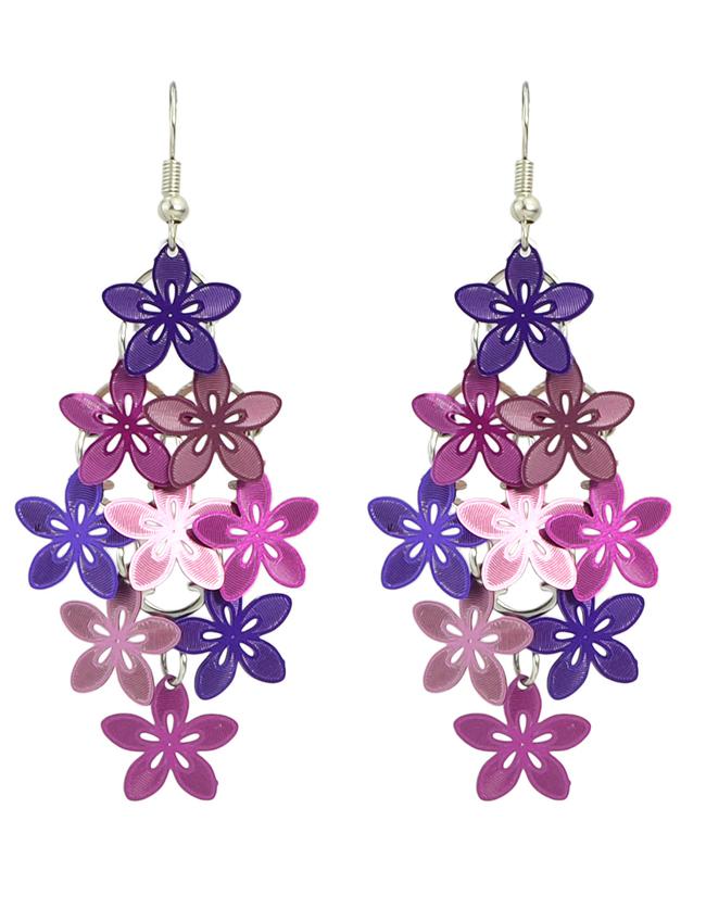 Romwe Purple Metal Flower Shape Fancy Earrings