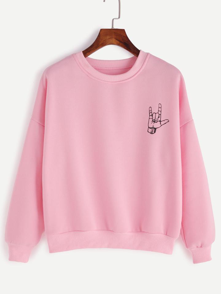 Romwe Pink Gesture Print Drop Shoulder Sweatshirt