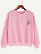 Romwe Pink Gesture Print Drop Shoulder Sweatshirt