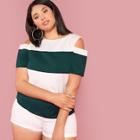 Romwe Plus Two Tone Cut And Sew Blouse