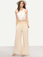 Romwe Apricot Hollow Out Wide Leg Pant
