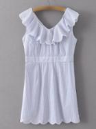Romwe Blue Sleeveless V Neck Stripe Scallop Dress