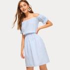 Romwe Off-shoulder Shirred Waist Stripe Dress