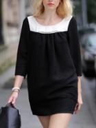 Romwe Color-block Bow Chiffon Loose Dress