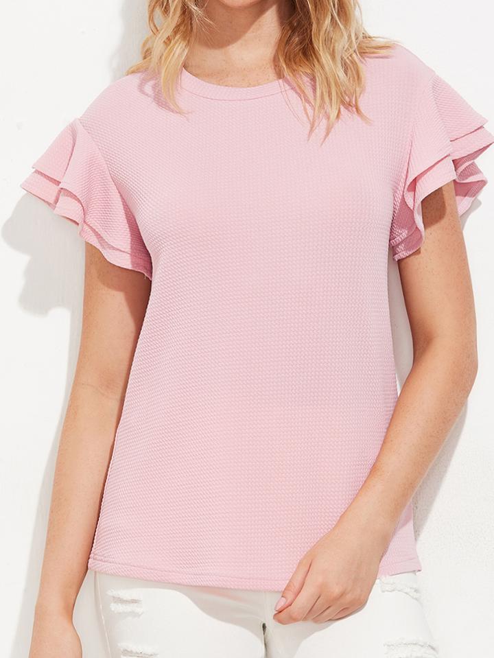 Romwe Layered Flutter Sleeve Textured Top