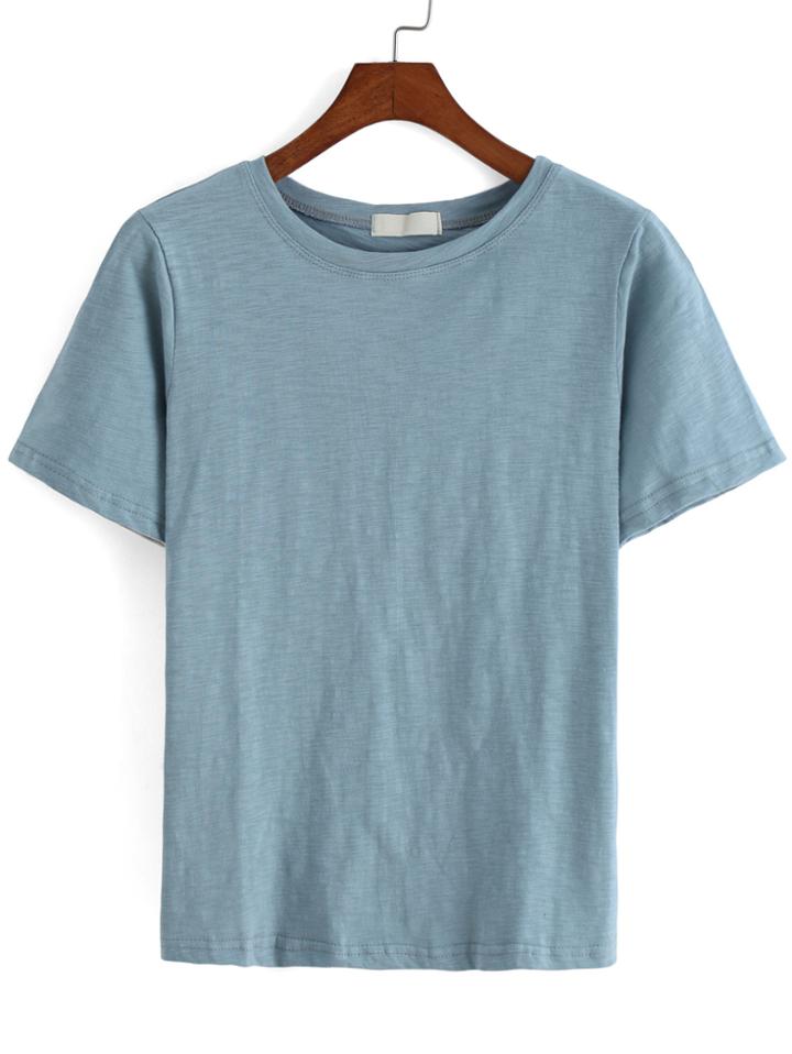 Romwe Round Neck Blue T-shirt