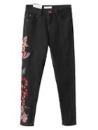 Romwe Black Embroidered Side Skinny Jeans