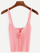 Romwe Pink Lace Up Ribbed Cami Top