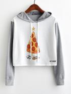 Romwe Cartoon Print Marled Crop Hoodie