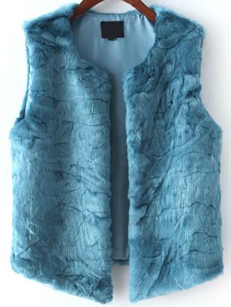 Romwe Faux Fur Blue Vest