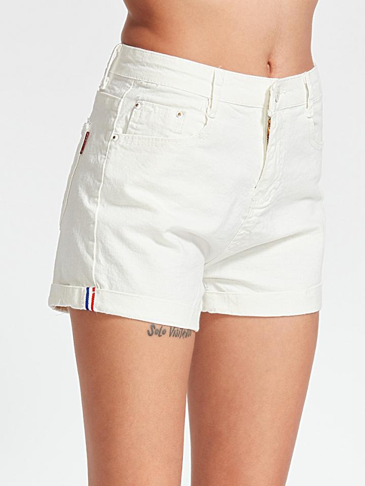 Romwe White Rolled Hem Straight Denim Shorts