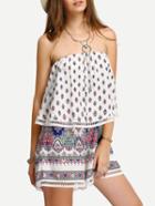 Romwe Strapless Print Hollow Out Romper