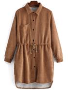 Romwe Lapel Drawstring High Low Buttons Pocket Dress
