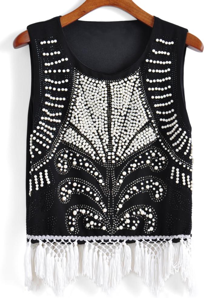 Romwe With Tassel Bead Tank Top