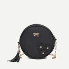 Romwe Applique Detail Tassel Round Chain Bag
