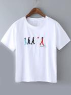 Romwe Five People Embroidered White T-shirt