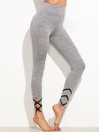 Romwe Grey Marled Knit Leggings With Crisscross Detail