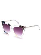 Romwe Clear Print Frame Purple Cat Eye Sunglasses