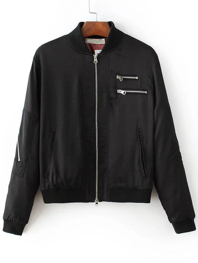 Romwe Black Multi Zipper Bomber Jacket