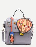 Romwe Cute Cartoon Pendant Embellished Flap Handbag With Strap